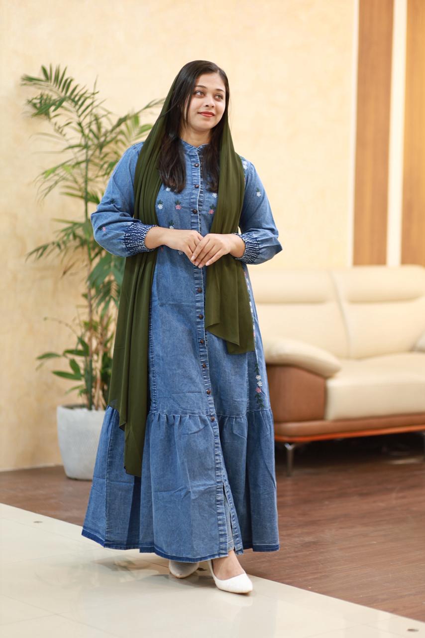 💙 New Stylish Denim Gown – Premium Imported Denim 💙