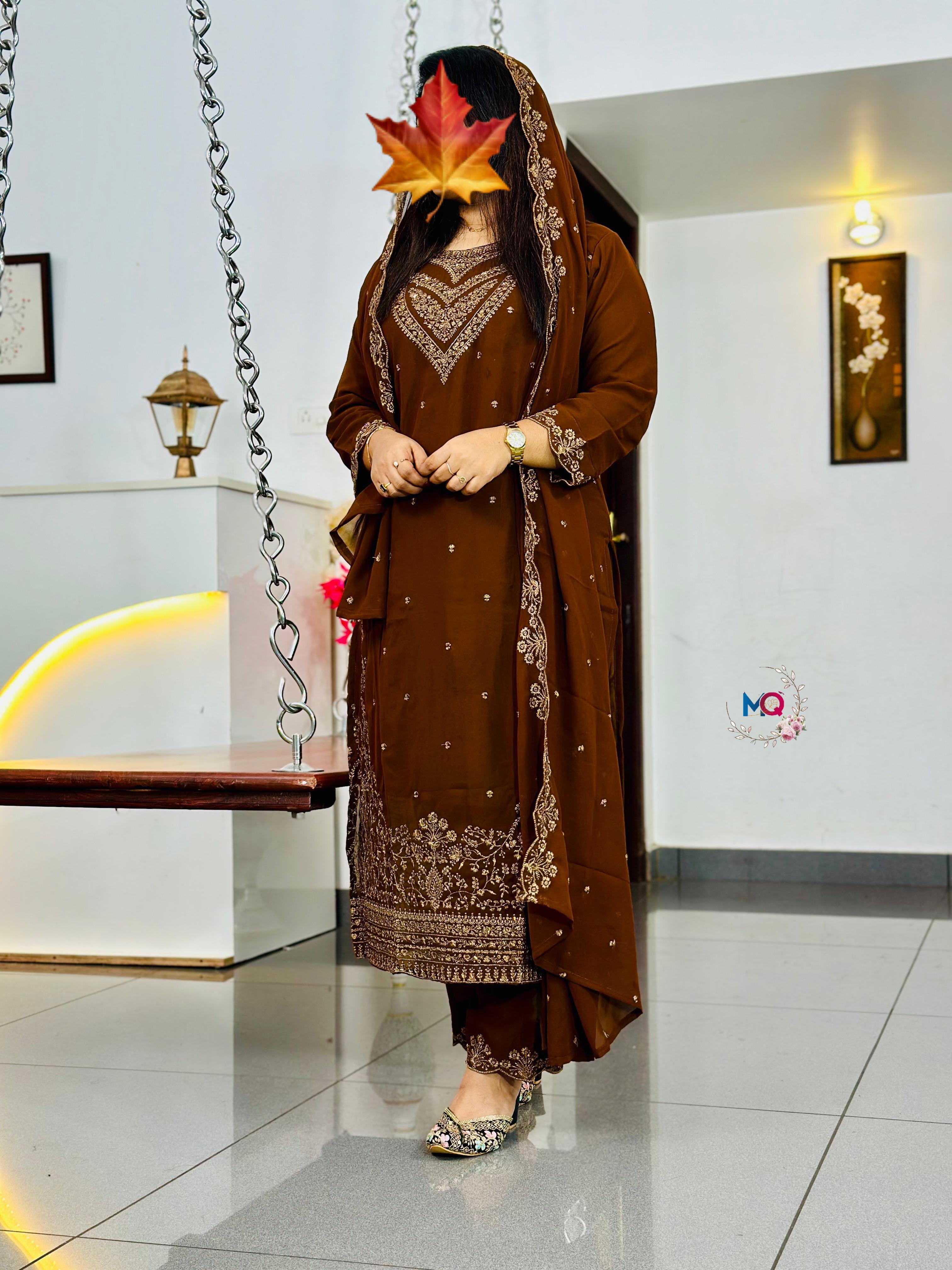 Top & Bottom Set With Shawl – Imported Star Georgette