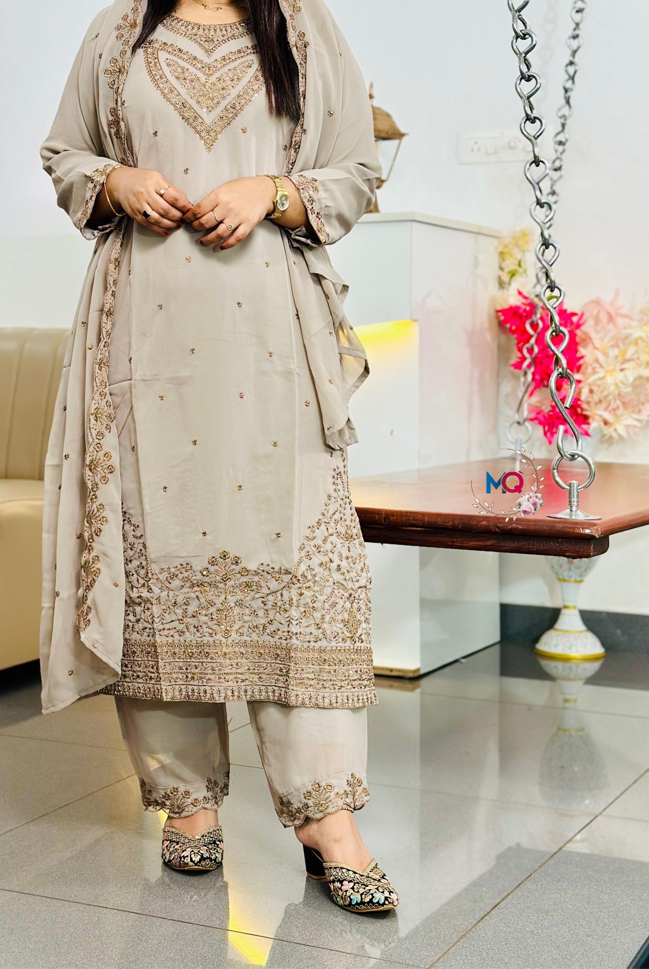 Top & Bottom Set With Shawl – Imported Star Georgette