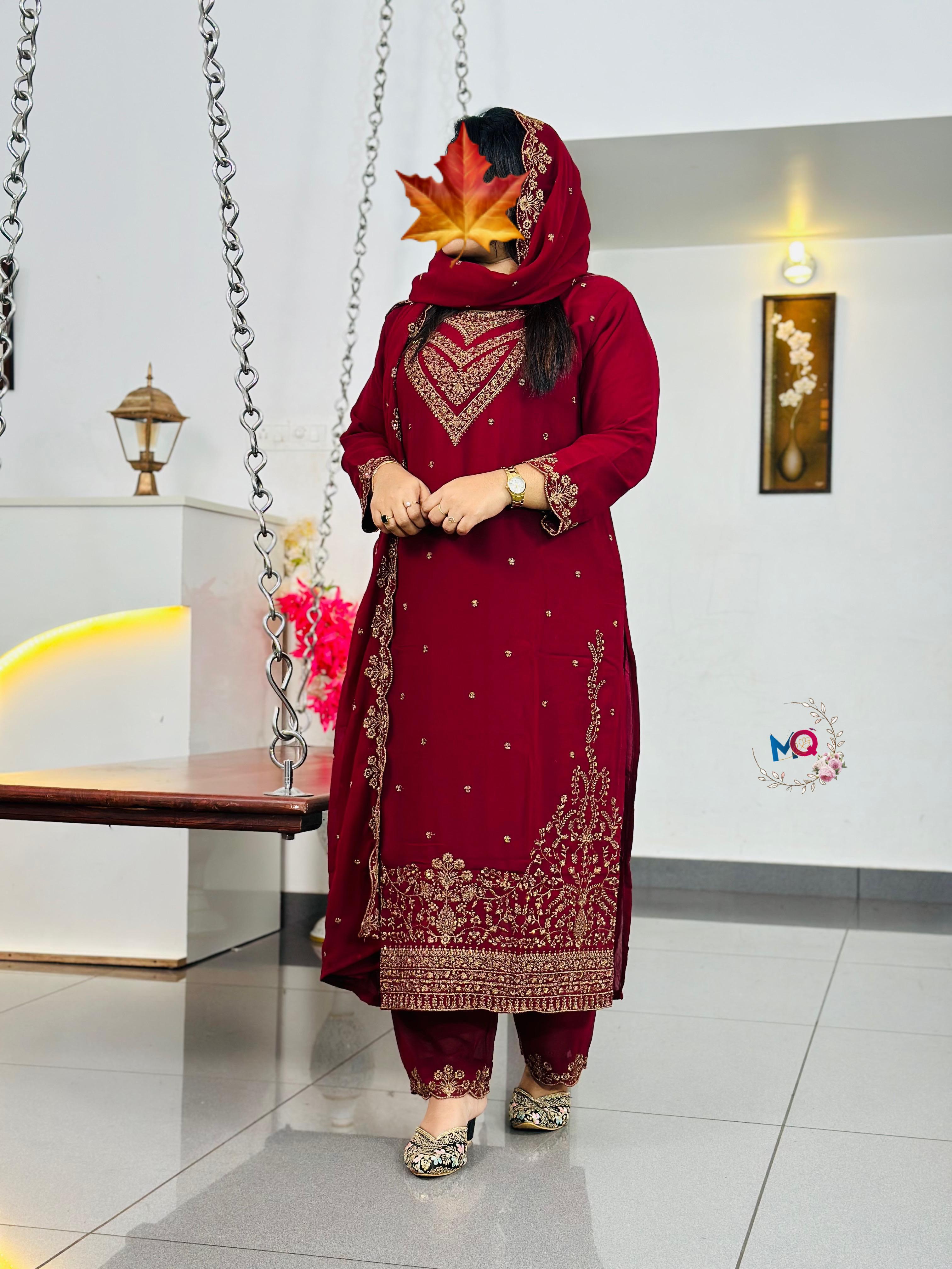 Top & Bottom Set With Shawl – Imported Star Georgette