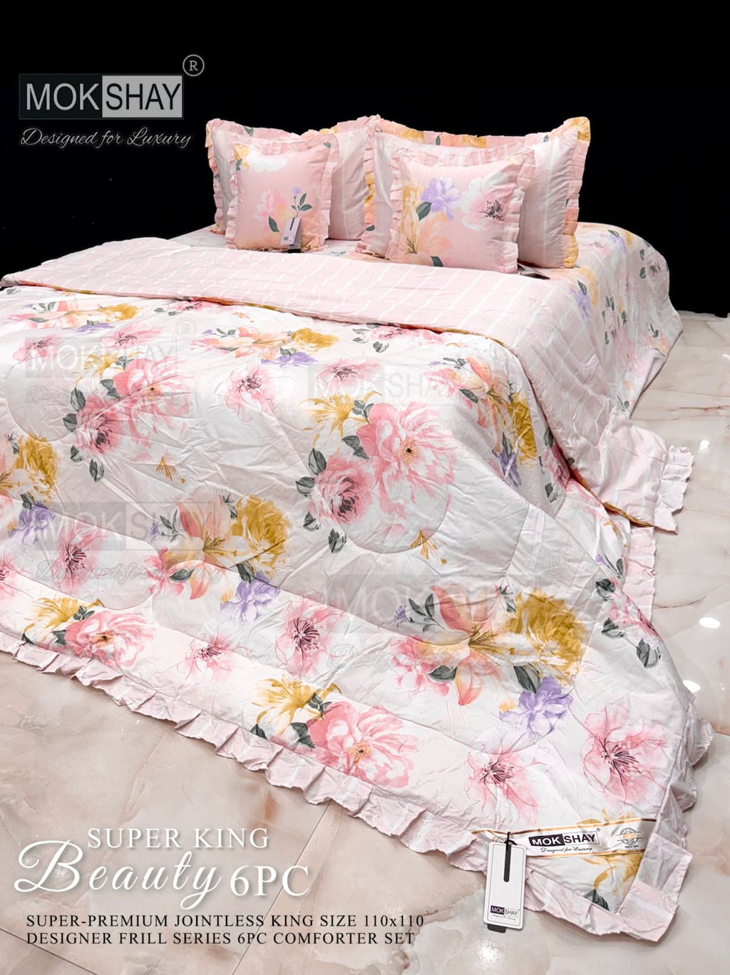 Mokshay® Beauty Superking 6-Piece Bedding Set