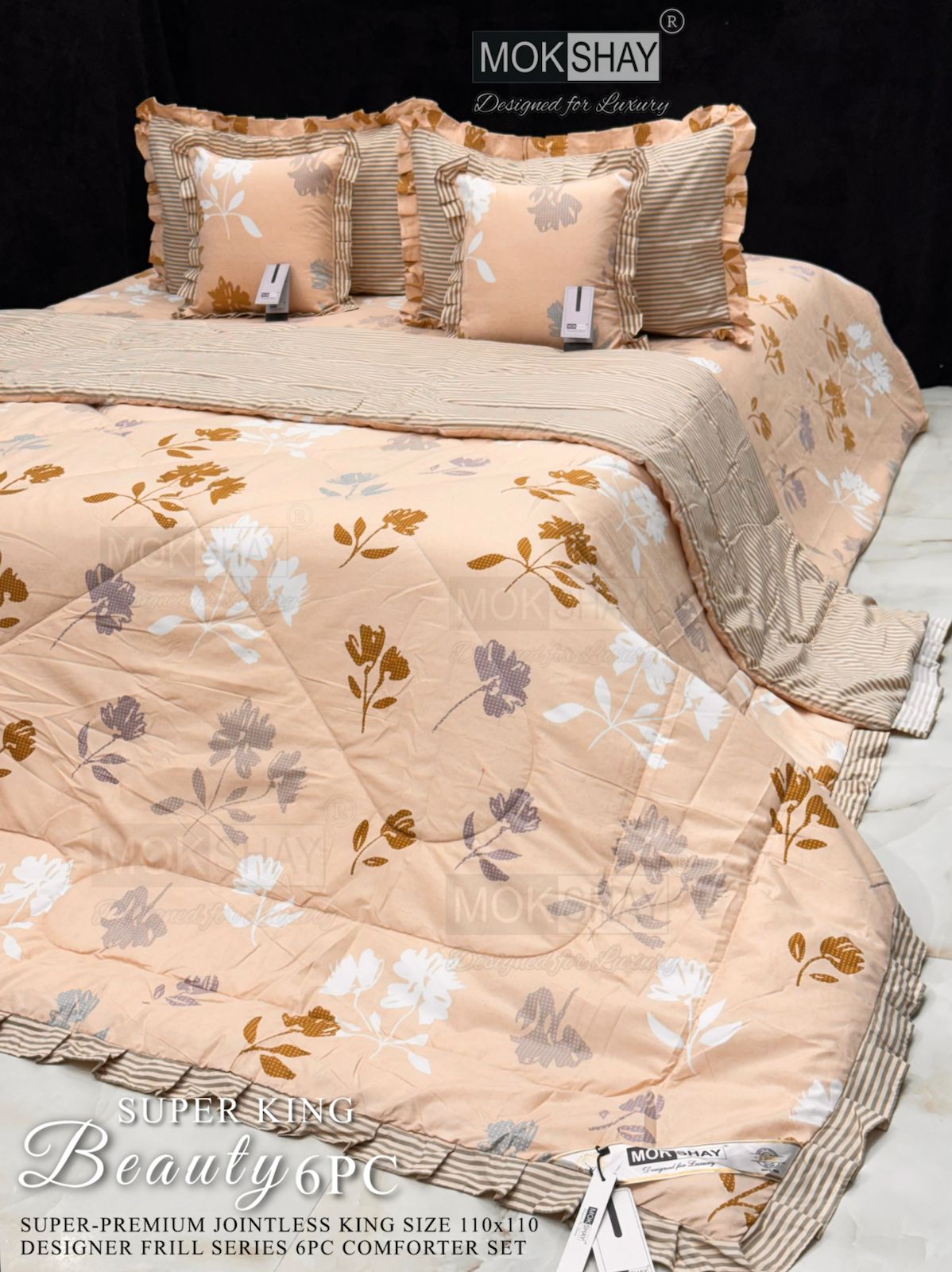 Mokshay® Beauty Superking 6-Piece Bedding Set