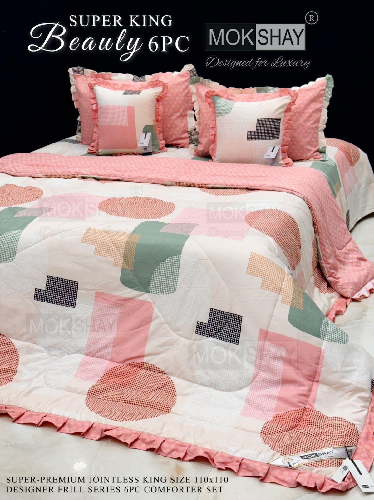 Mokshay® Beauty Superking 6-Piece Bedding Set