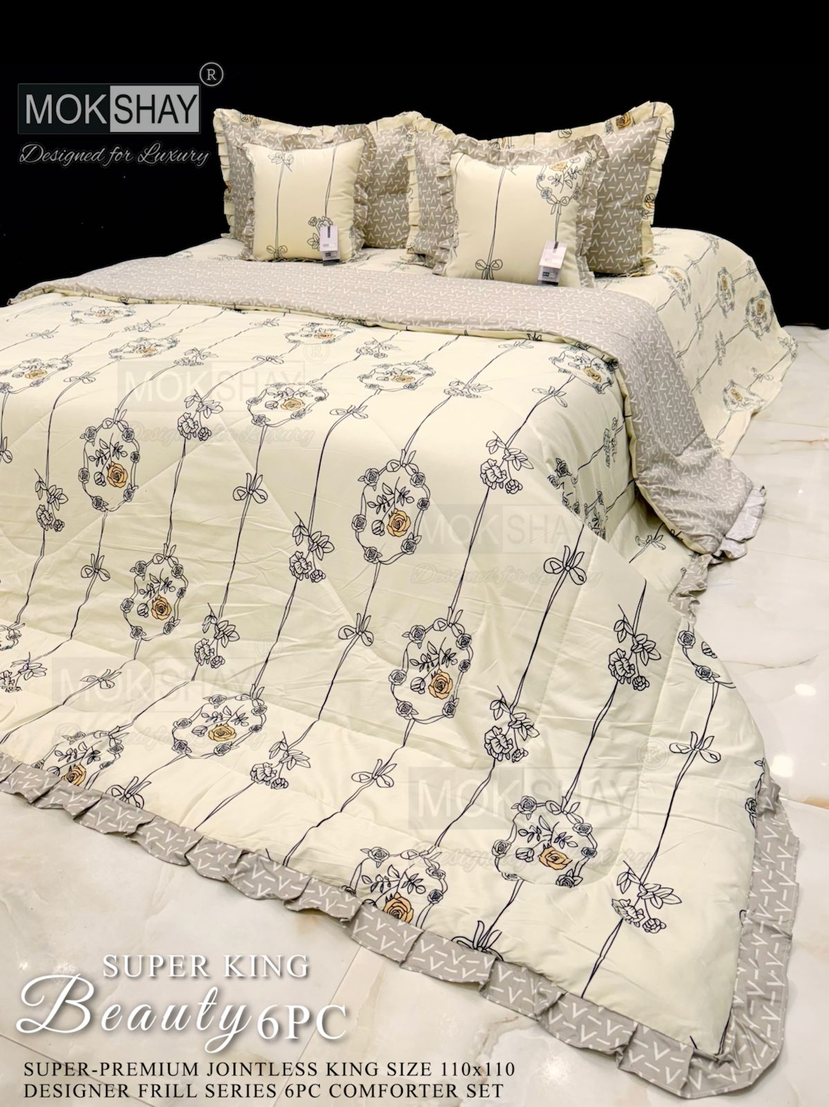 Mokshay® Beauty Superking 6-Piece Bedding Set