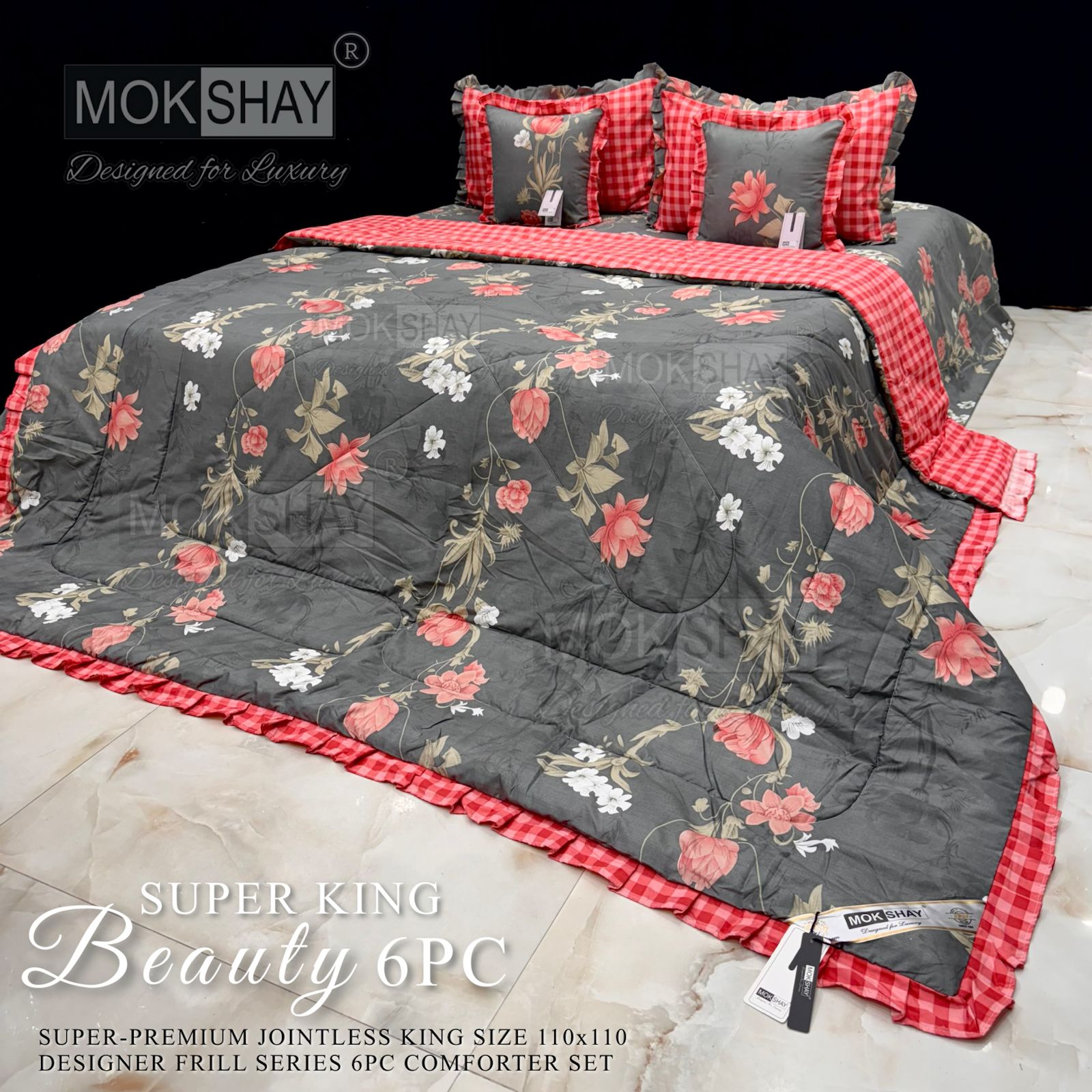 Mokshay® Beauty Superking 6-Piece Bedding Set