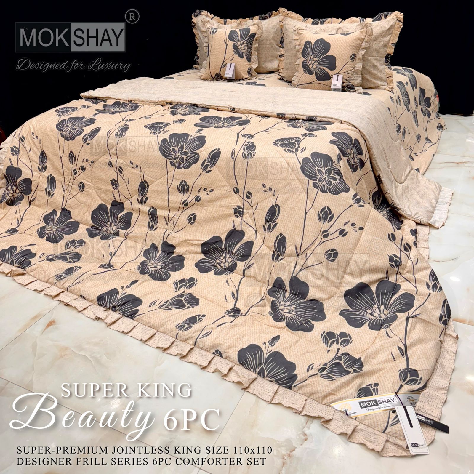 Mokshay® Beauty Superking 6-Piece Bedding Set