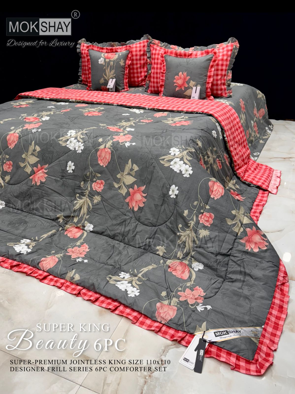 Mokshay® Beauty Superking 6-Piece Bedding Set