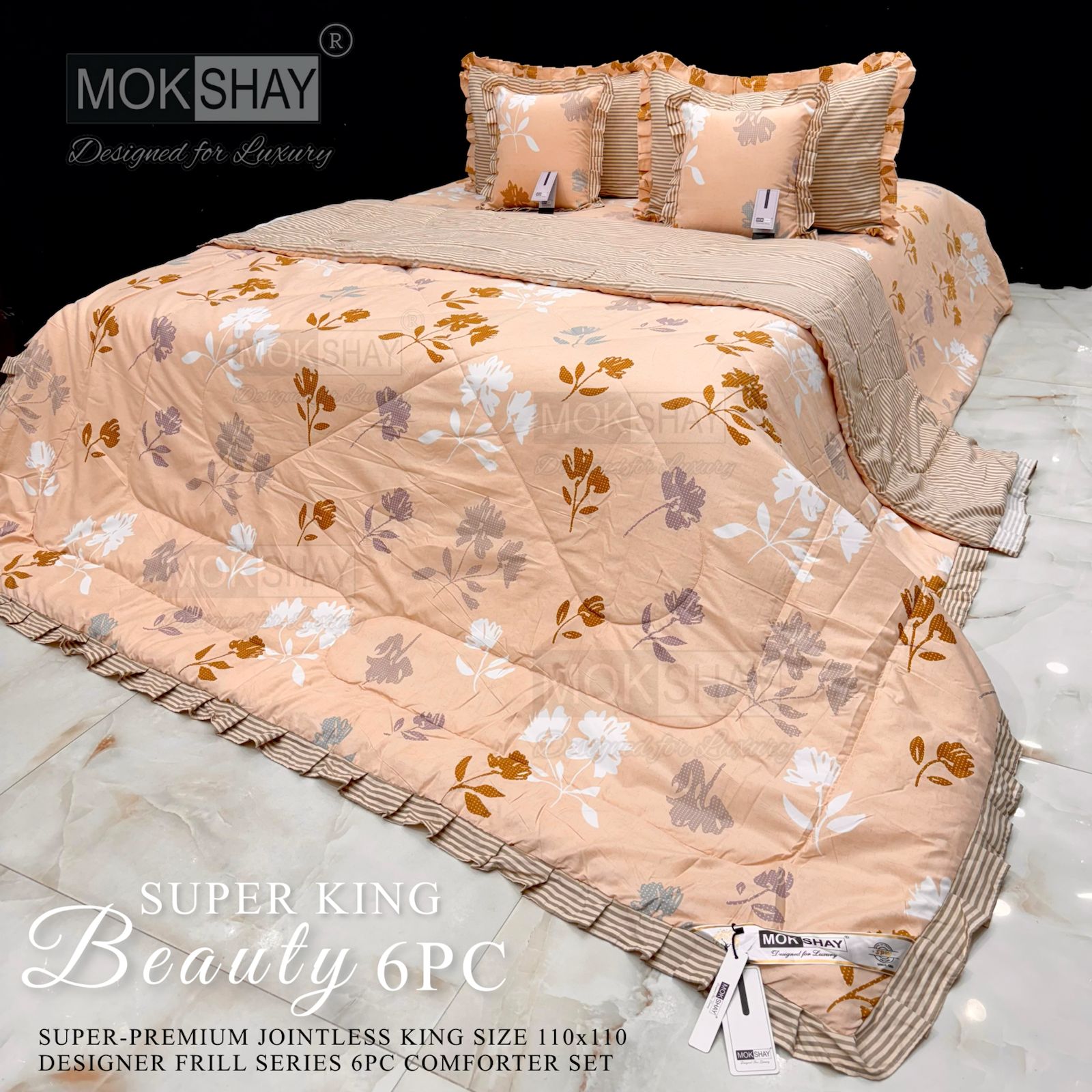 Mokshay® Beauty Superking 6-Piece Bedding Set