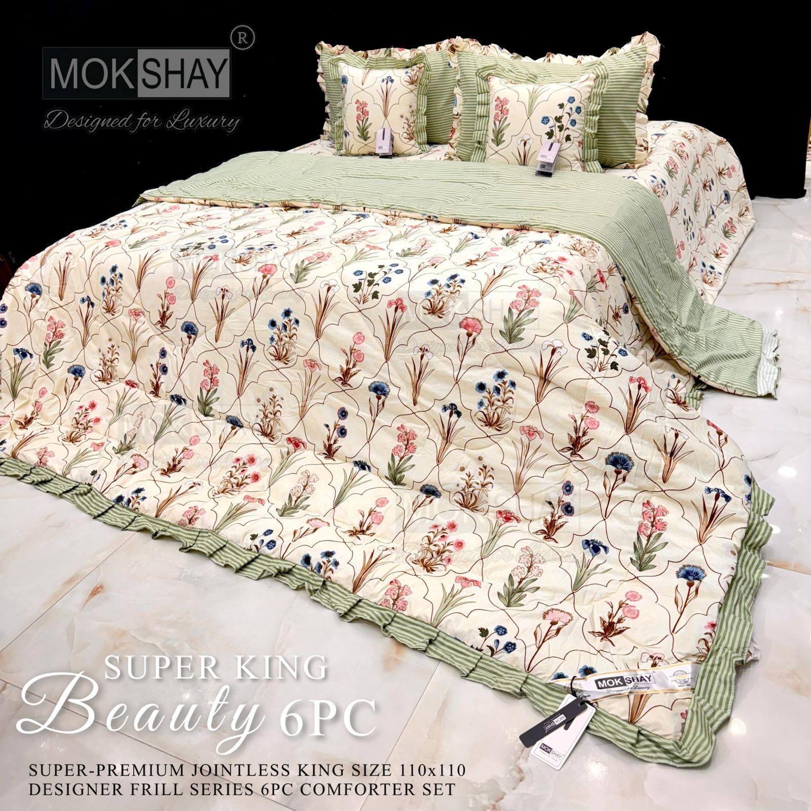 Mokshay® Beauty Superking 6-Piece Bedding Set