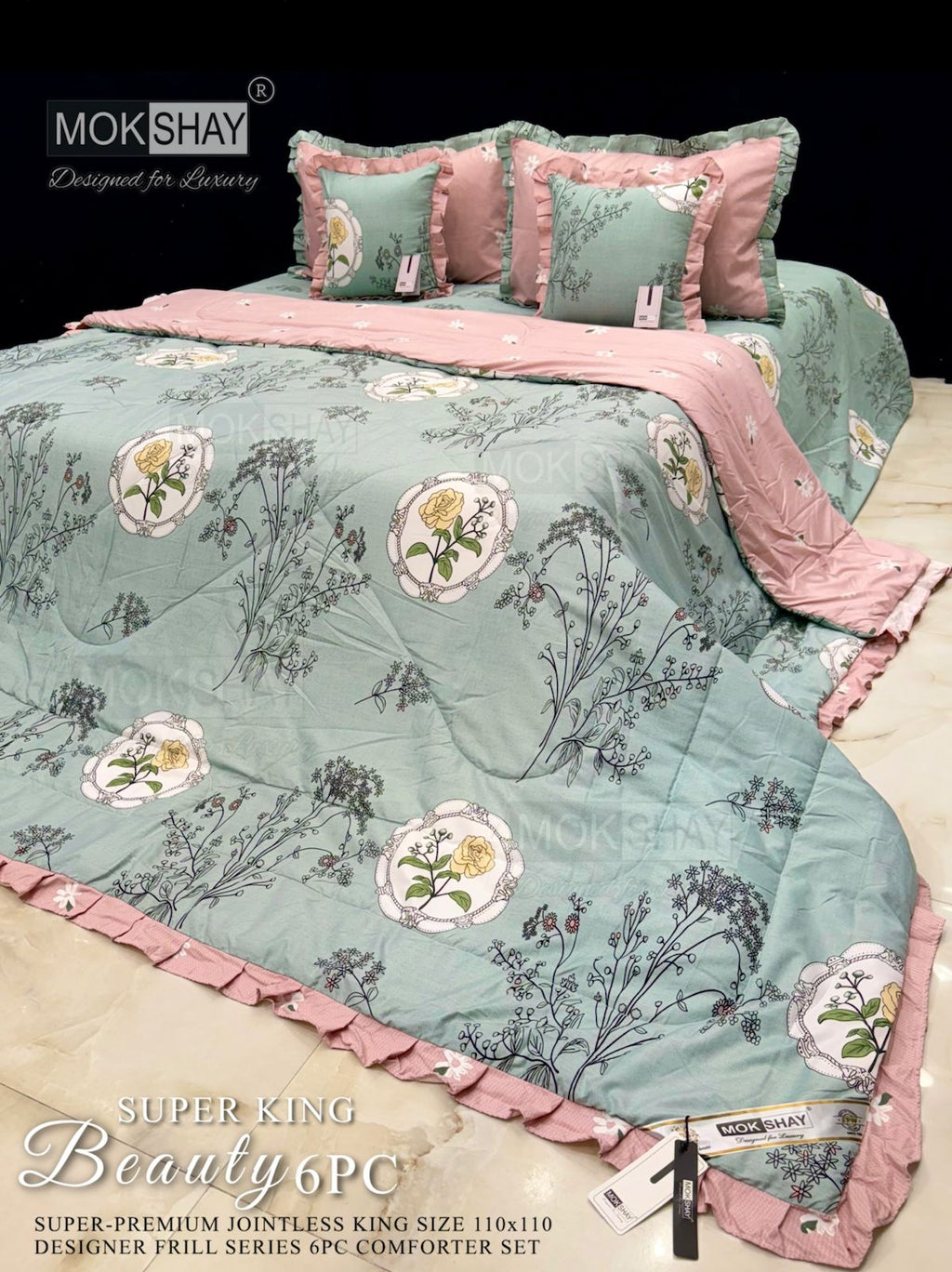 Mokshay® Beauty Superking 6-Piece Bedding Set