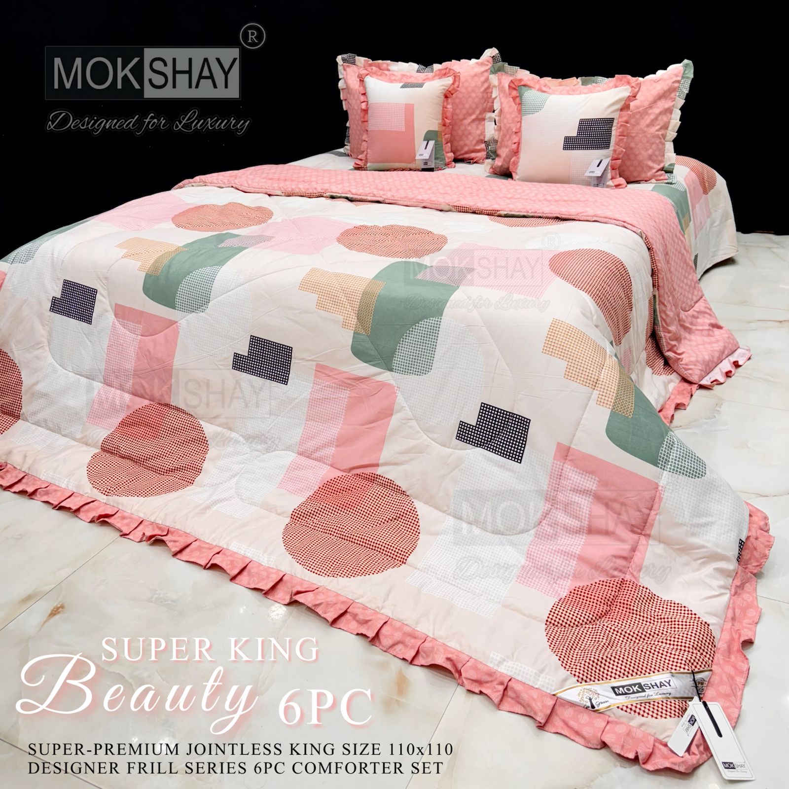 Mokshay® Beauty Superking 6-Piece Bedding Set