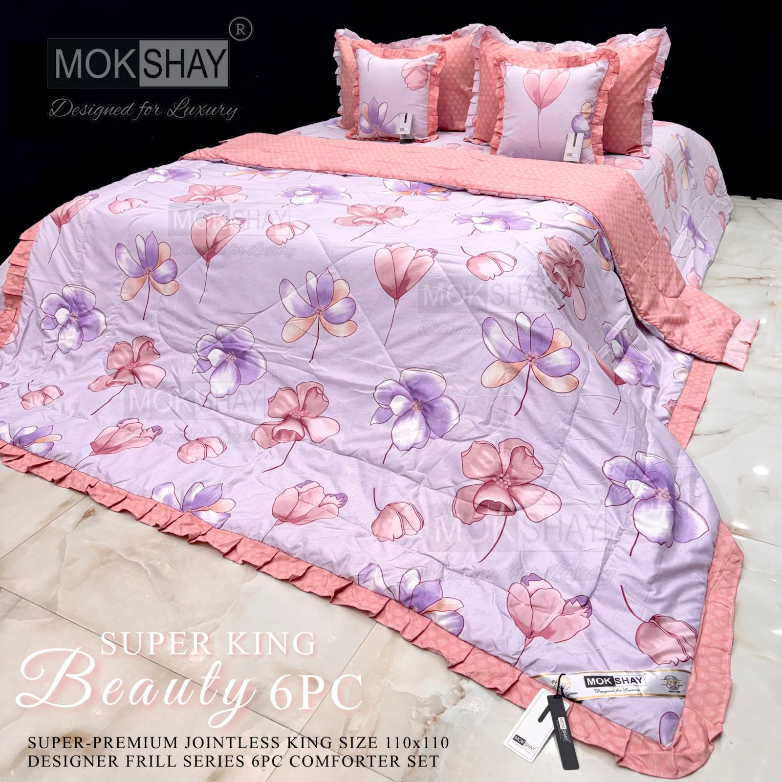 Mokshay® Beauty Superking 6-Piece Bedding Set