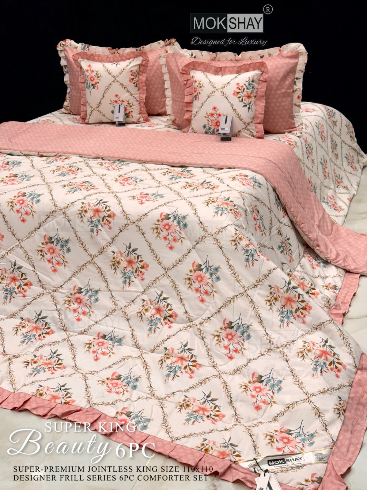 Mokshay® Beauty Superking 6-Piece Bedding Set