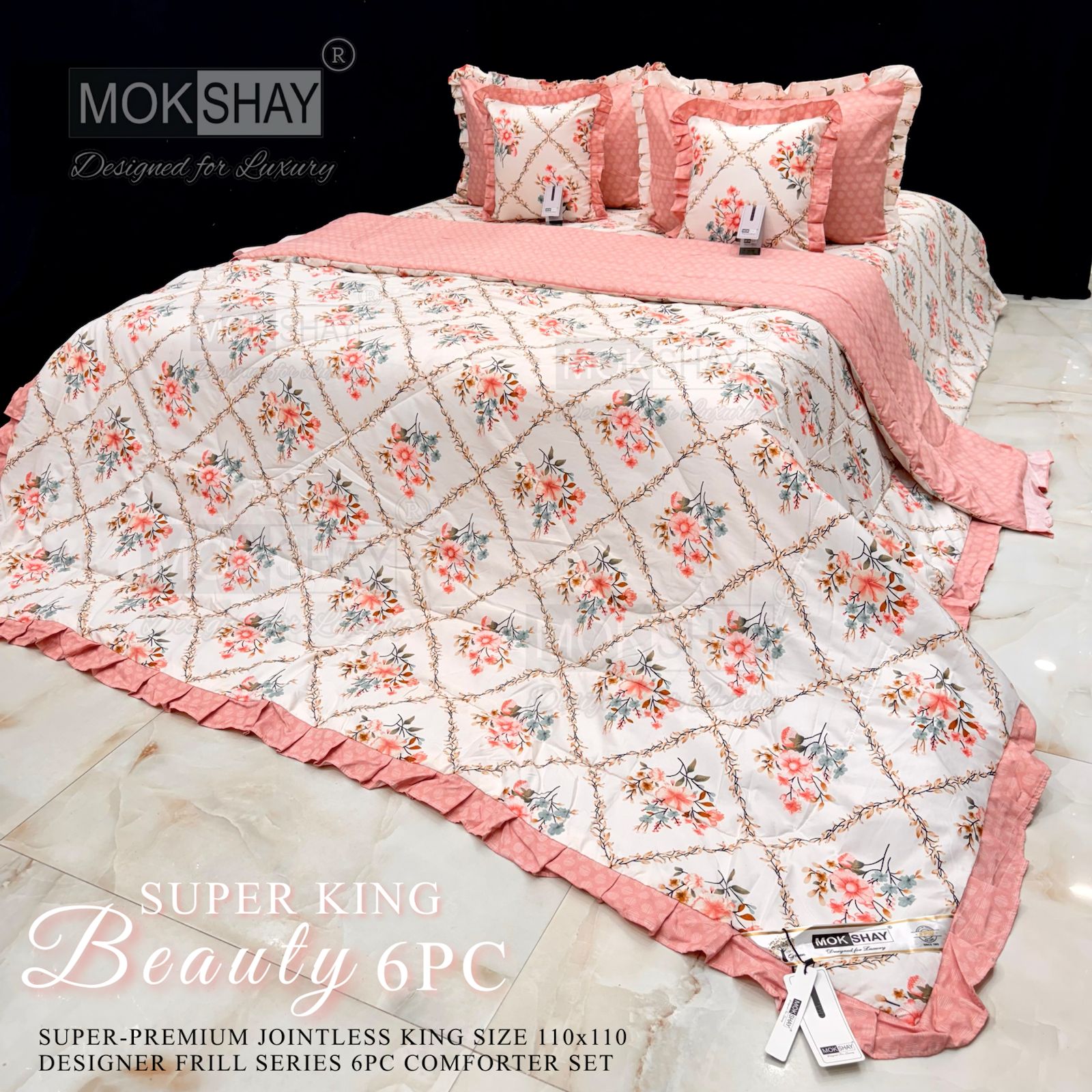 Mokshay® Beauty Superking 6-Piece Bedding Set