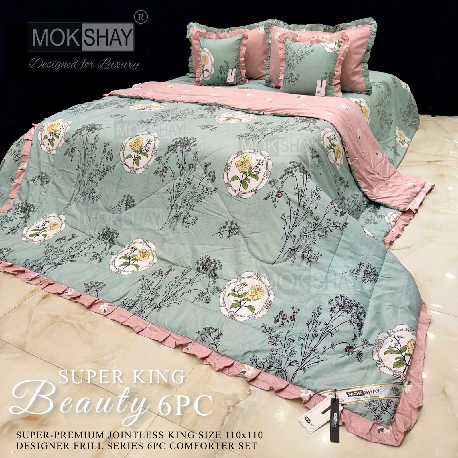 Mokshay® Beauty Superking 6-Piece Bedding Set