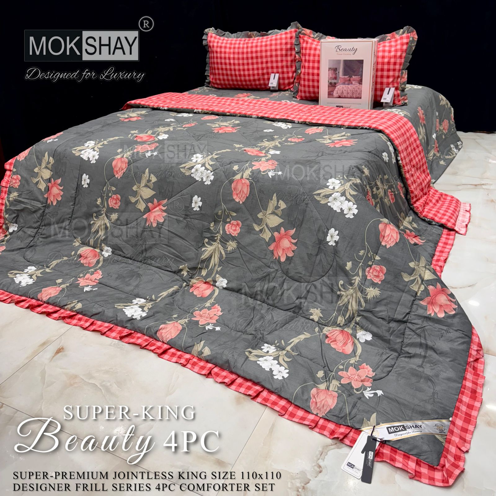 Mokshay® Beauty Superking 4-Piece Bedding Set