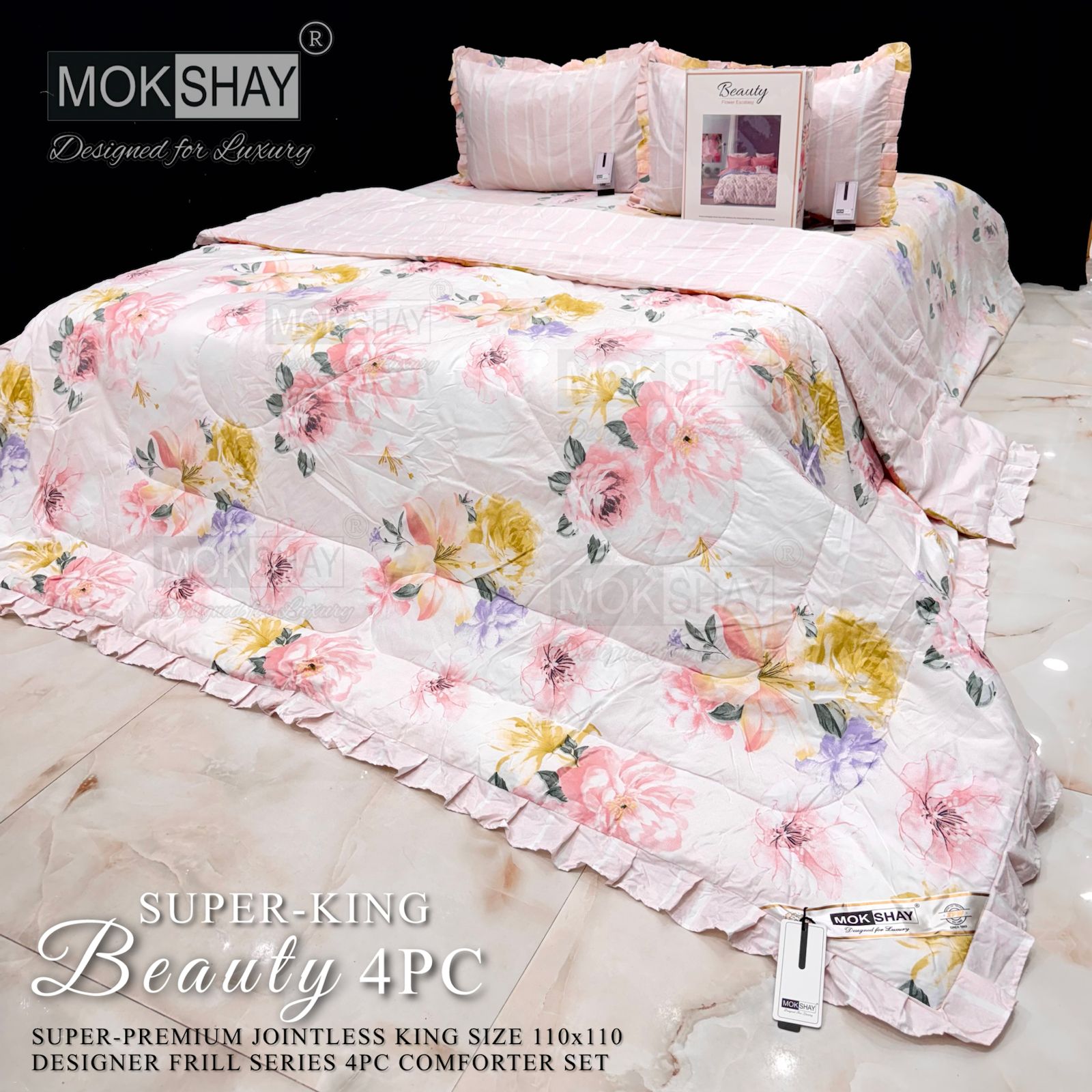 Mokshay® Beauty Superking 4-Piece Bedding Set