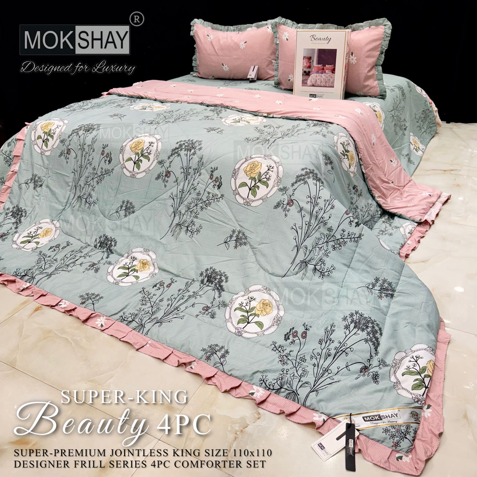 Mokshay® Beauty Superking 4-Piece Bedding Set