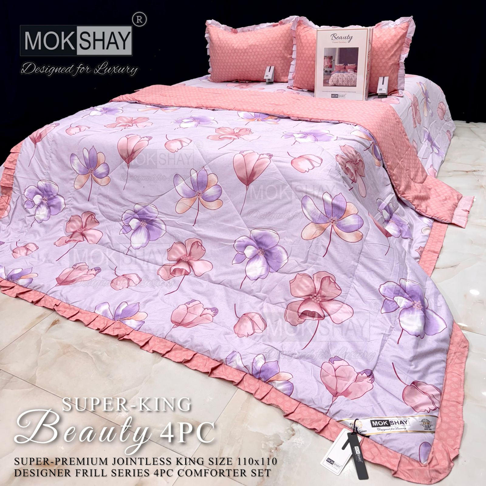 Mokshay® Beauty Superking 4-Piece Bedding Set