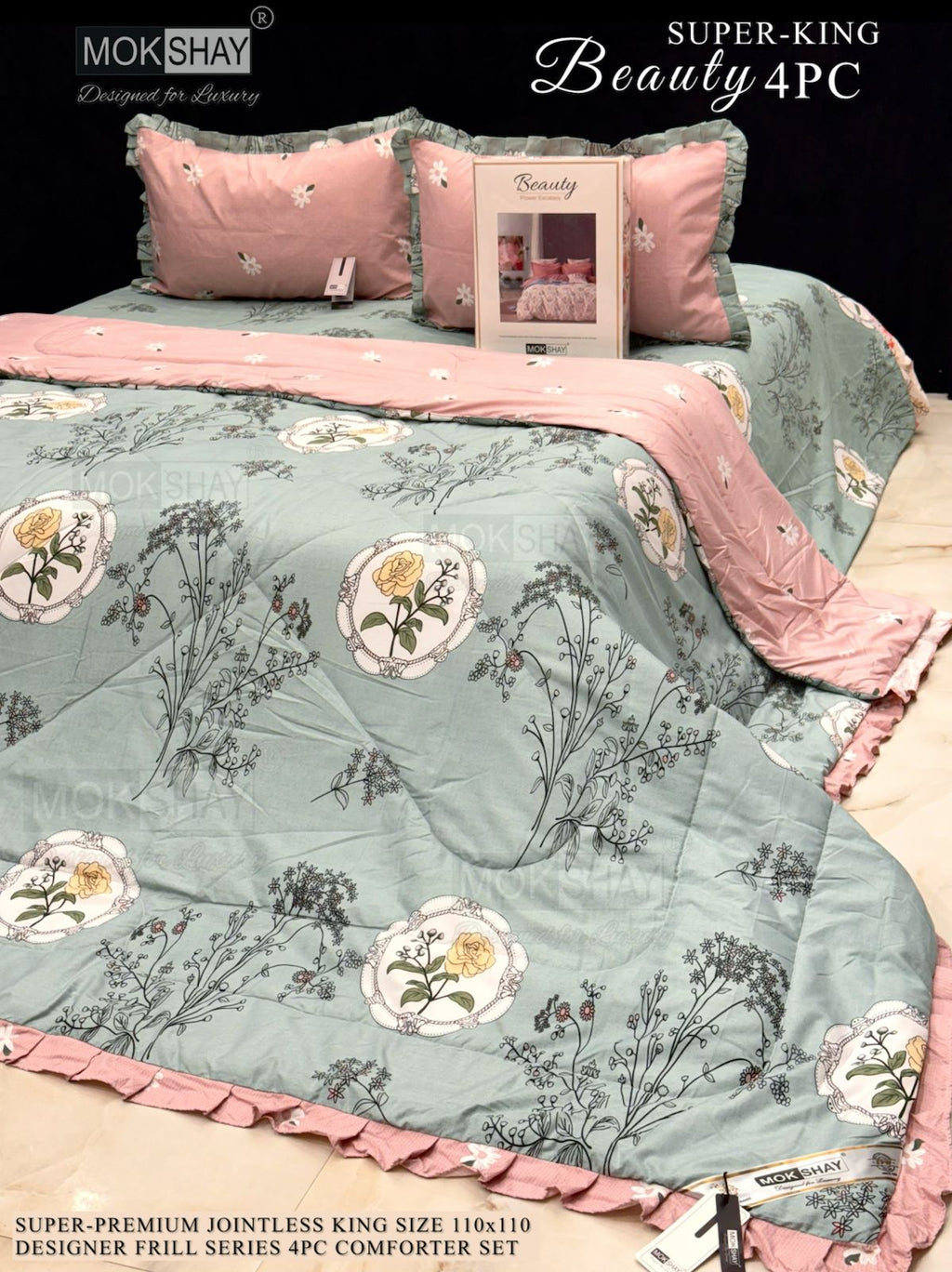 Mokshay® Beauty Superking 4-Piece Bedding Set