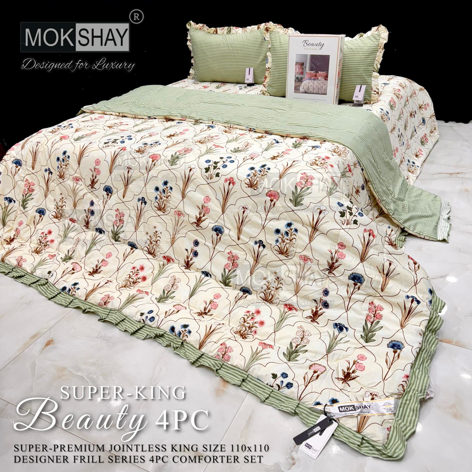 Mokshay® Beauty Superking 4-Piece Bedding Set