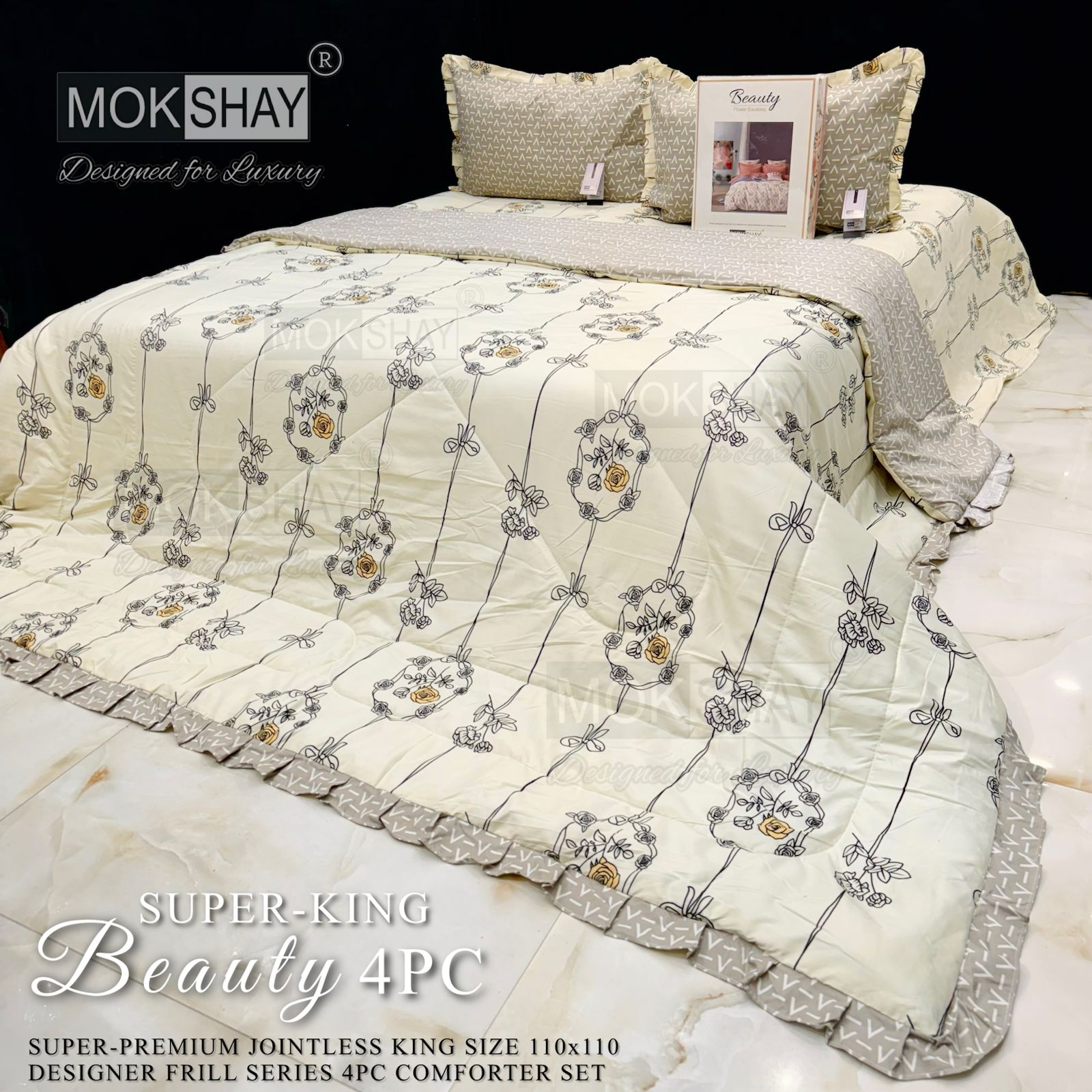 Mokshay® Beauty Superking 4-Piece Bedding Set