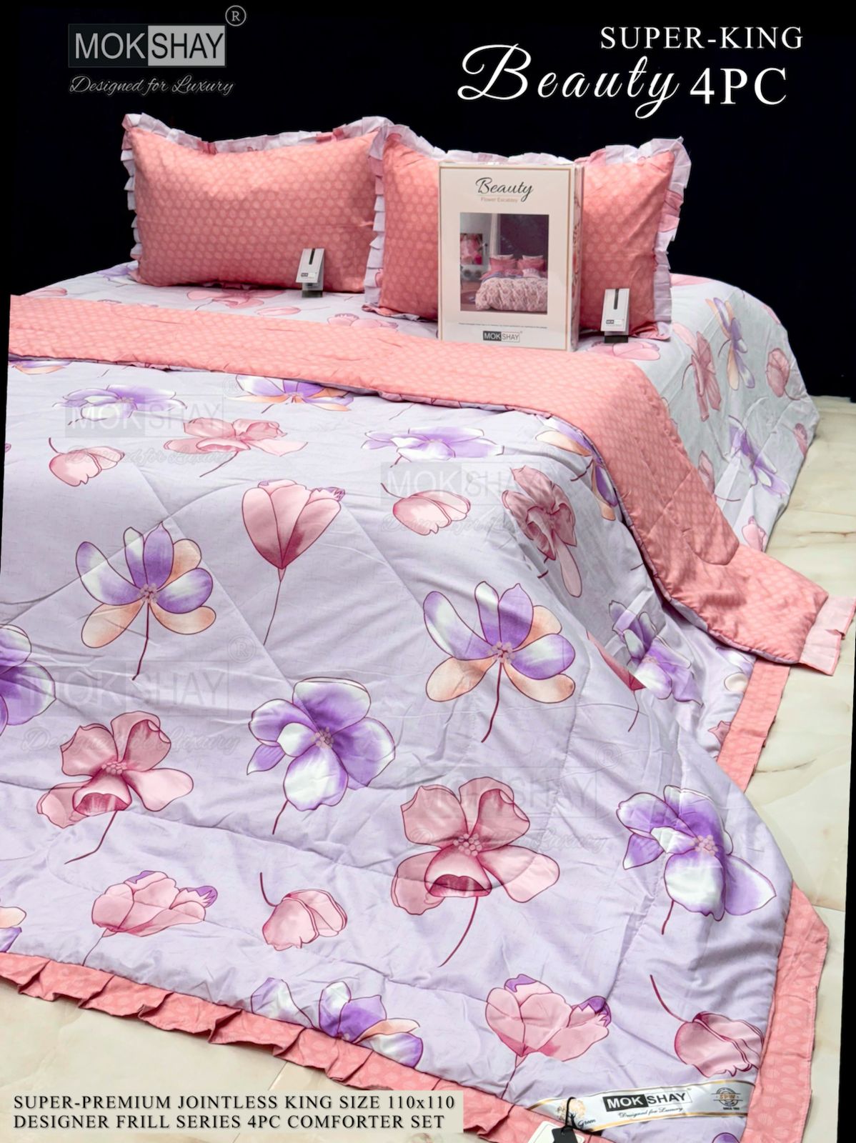 Mokshay® Beauty Superking 4-Piece Bedding Set