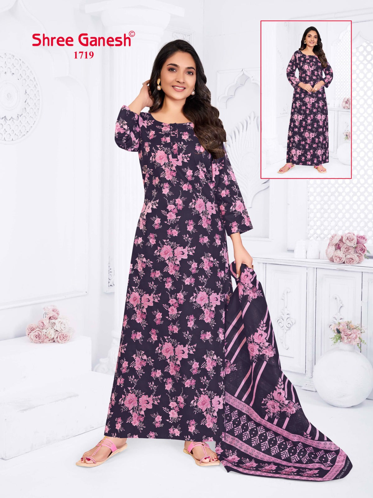 Shree Ganesh Cotton Nighty With Shawl